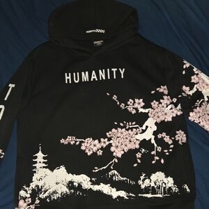 Black Hoodie with Pink Cherry Blossom Design